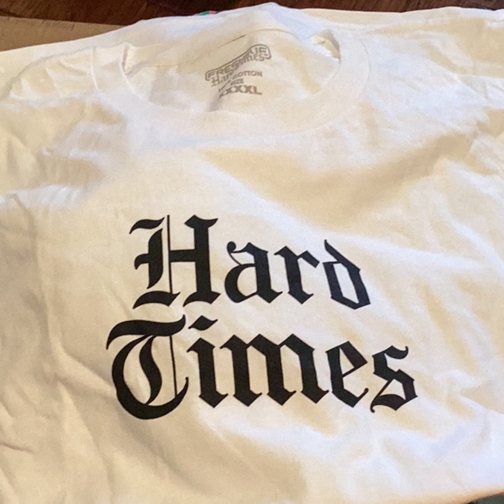 White Graphic Tee with 'Hard Times' Print